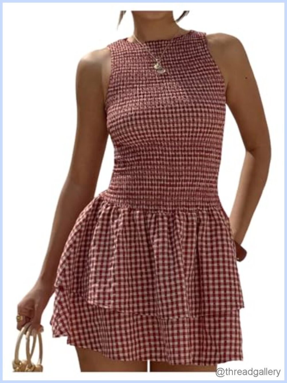Gingham Mini Dress Smocked Babydoll Tiered Ruffle Summer